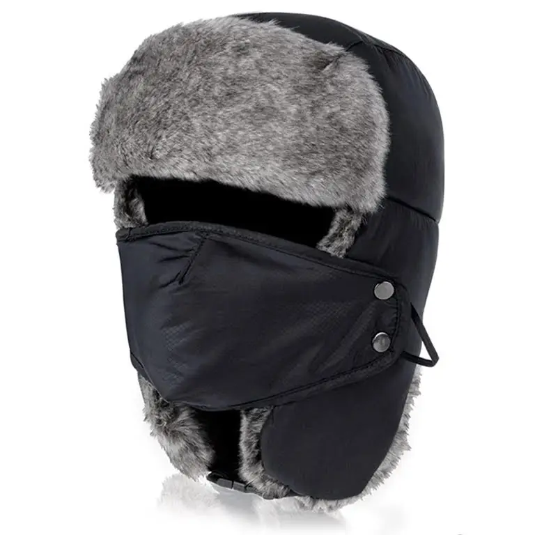 
Wholesale Winter Bomber Hats Men Thicker Fur Earflap Heating Plain Snow Russian Plush Ski Hat with mask 