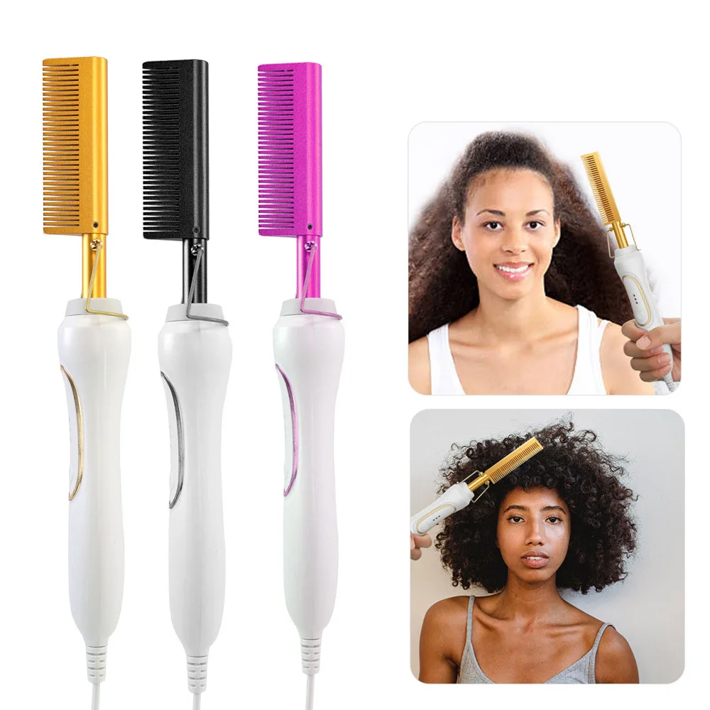 Bling Air High Temperature Handle Hair Straightener Pressing Combs Heating Heat Electric Gold Heated Styling Gear Hot Iron Comb