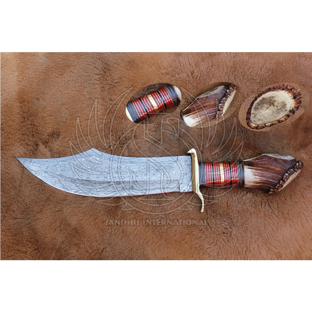 Красивый охотничий нож ручной работы из дамасской стали/ручка для оленя