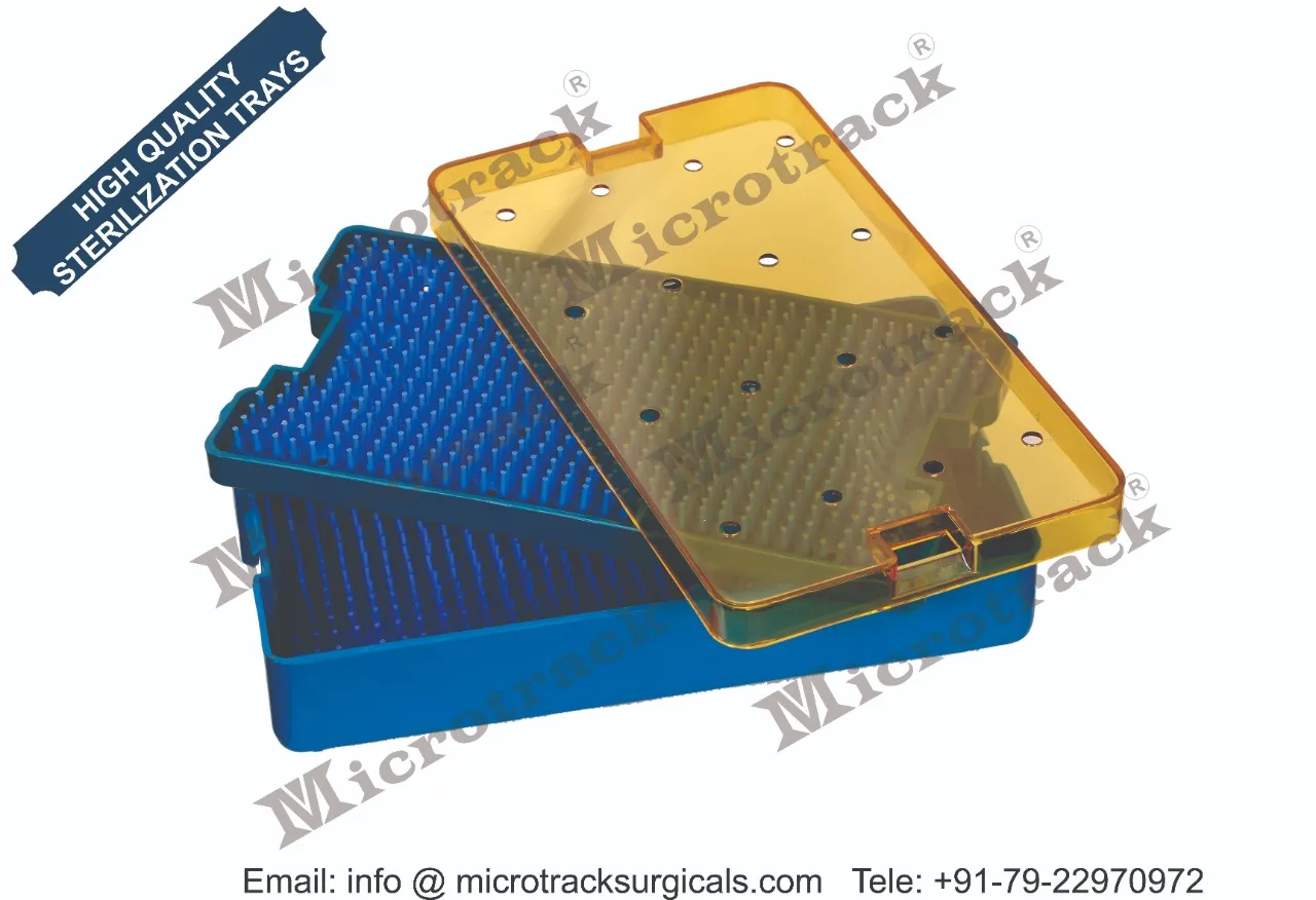 Autoclavable plastic sterilization tray for micro surgical instruments.