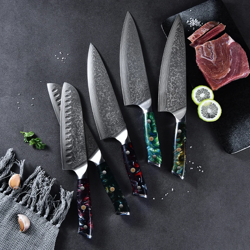 Горячий продукт дамасский японский лососевый нож сашими кухонные инструменты для приготовления пищи нарезки шеф-повара с ручкой из эпоксидной смолы