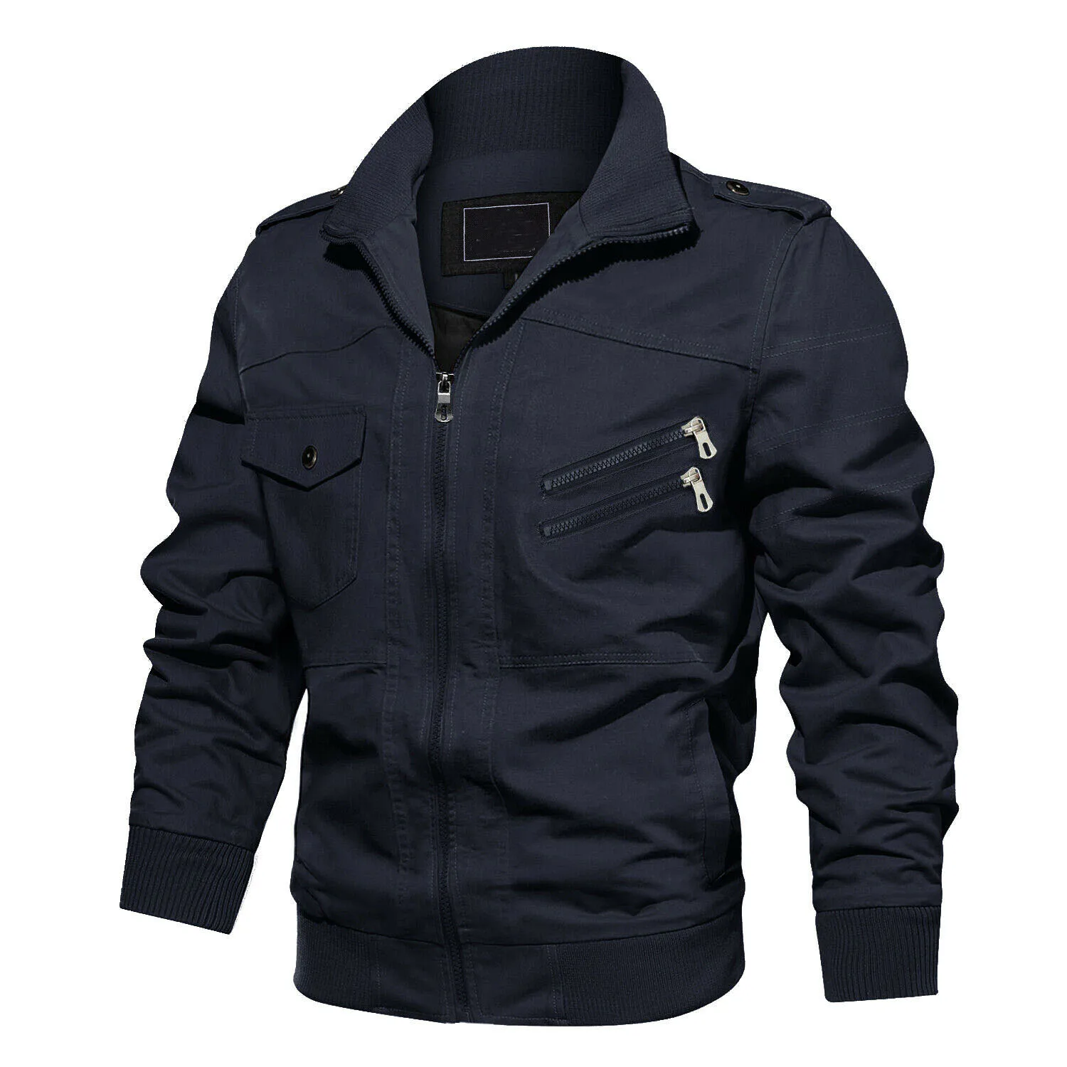 Winter Cotton Bomber Jacket Whole Sale Custom Mens Stand OEM Service Customized Straps Solid Thick