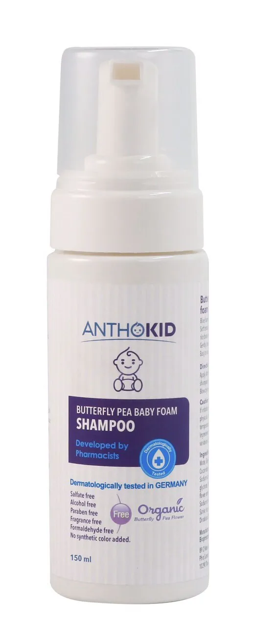 Coconut Oil Organic Herbal Anthokid - Butterfly Pea Baby Foam Shampoo 150 ml For All Hair Type From Thailand