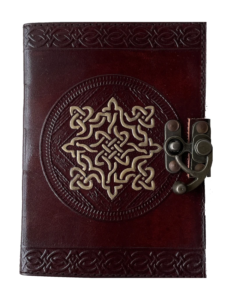 Vintage Celtic Knot Embossed Genuine Leather Journal Handmade Blank Cotton Paper A5 Notebook Hardcover Diary With Antique C Lock