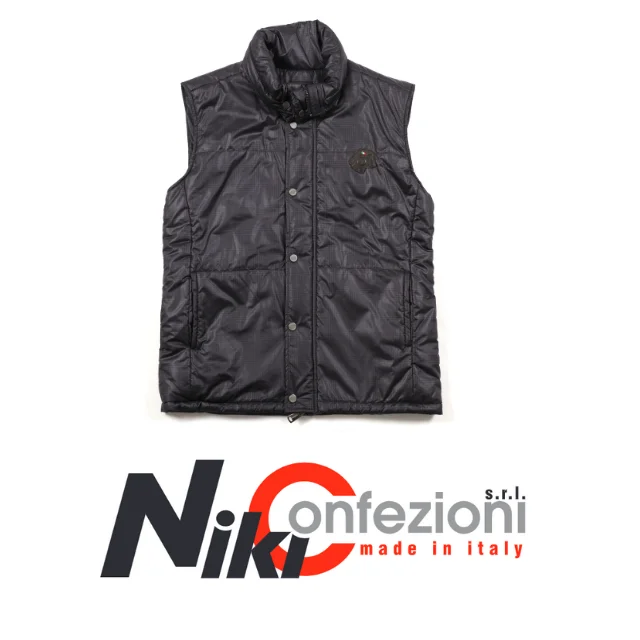 Customizable Black Man Jacket Bomber Without Sleeves, Made With Nylon And Cotton Made In Italy Clothing