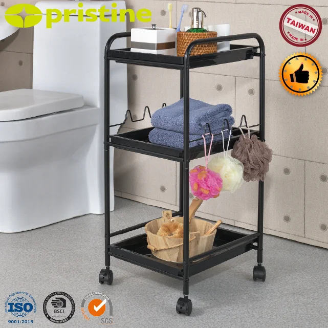 Quality OEM eBay Organizer factory Manufacturer home storage 3 TIER Metal basket pp tray bathroom Rolling Utility Tool Cart