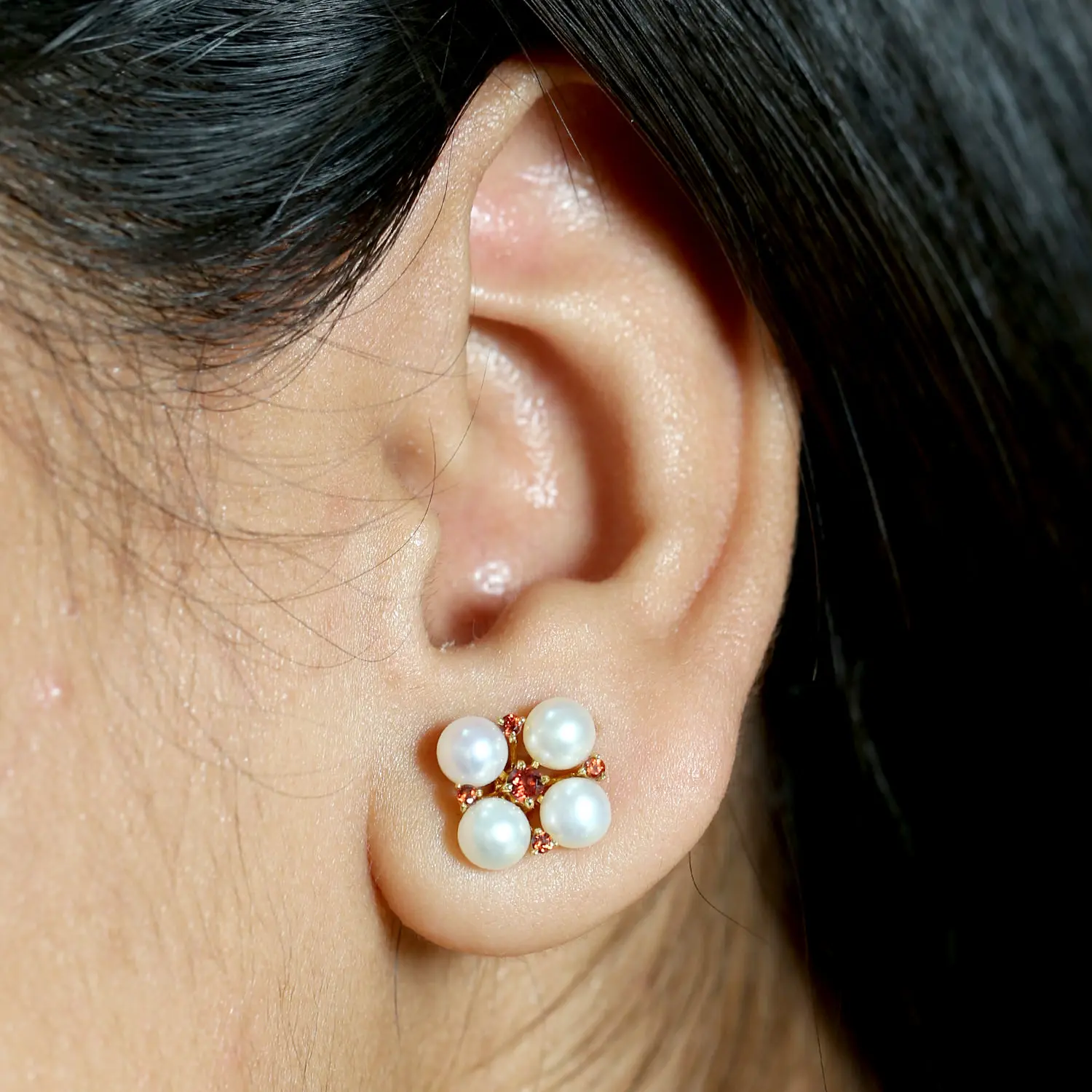 
Garnet Handmade Stud Earrings 14k Yellow Gold Pearl Jewelry Wholesaler 