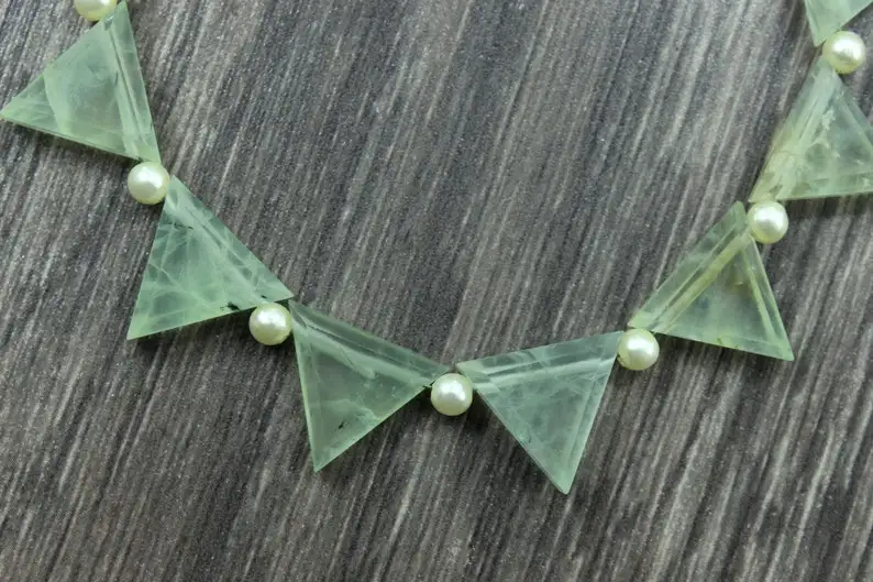 23 Pieces Natural Mint Green Prehnite Gemstone Faceted Trillion Shape Briolette Beads For Jewelry Making Wholesale