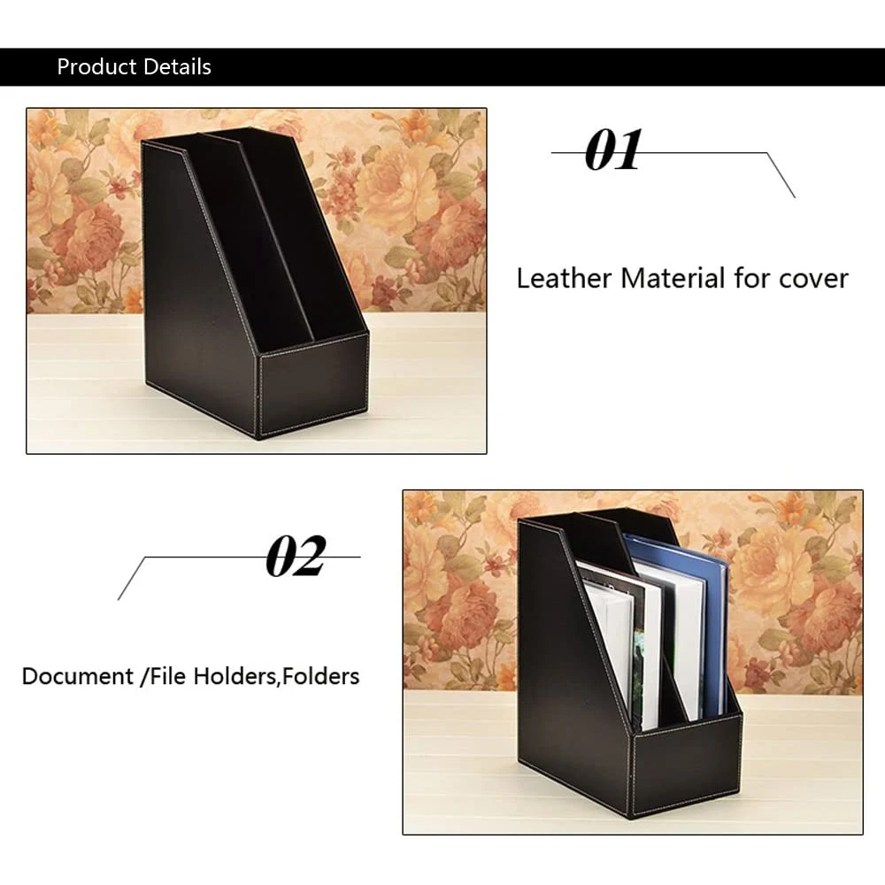 New Arrival Leather Magazine Holder in Leather / Wood Material Office Desk File Box