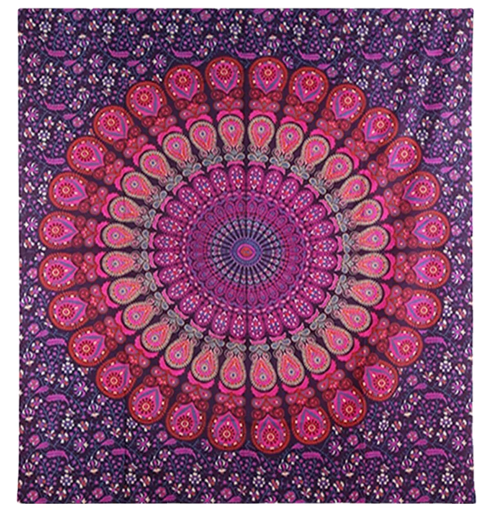 Indian Hippie Bohemian Peacock Mandala Wall Hanging Bedding Tapestry Of Purple Pink Color Use As Sofa Cover Table runners