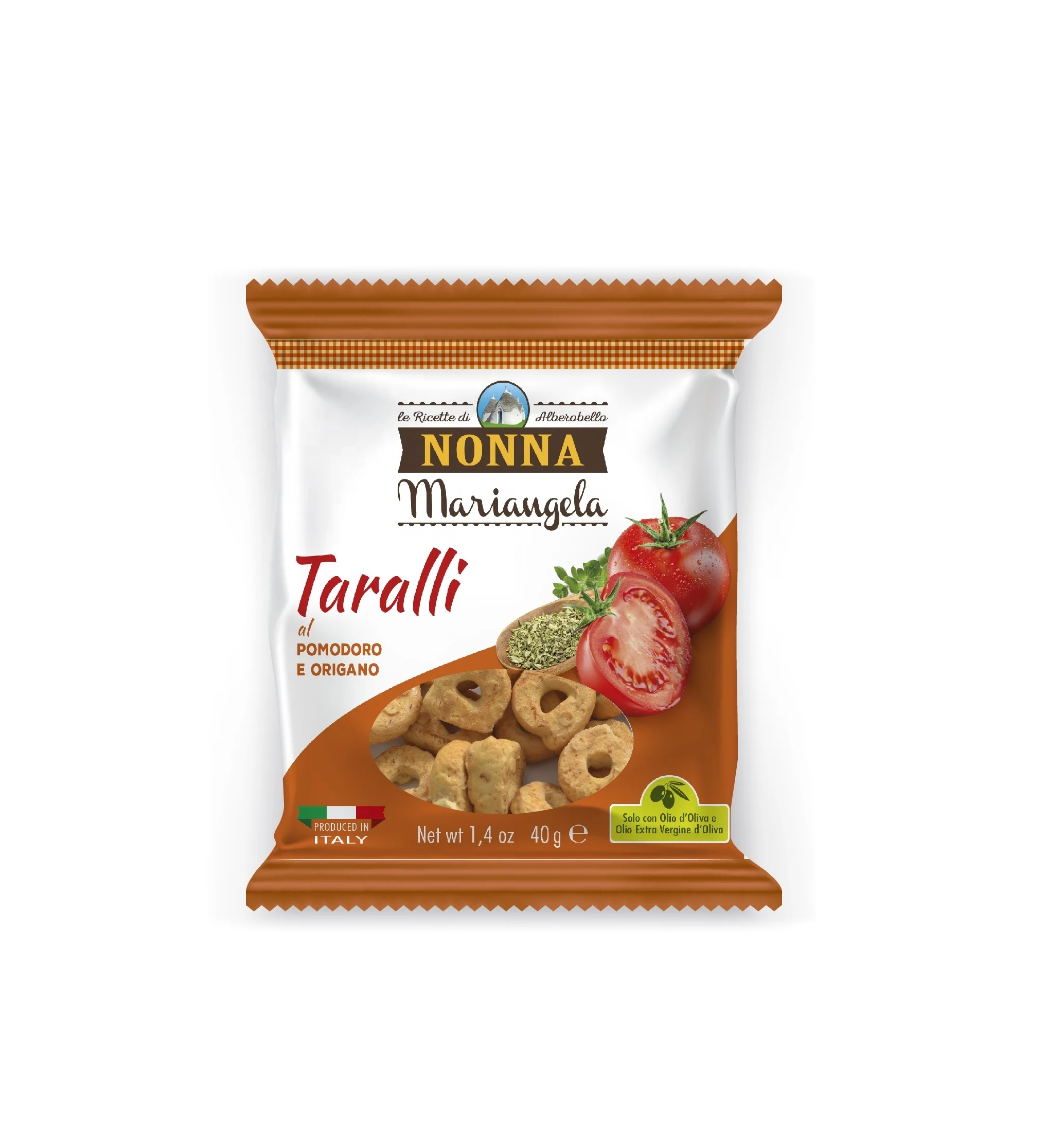 Итальянские Зерновые закуски премиум-класса-Соленые кольца для быстрого и здорового перерыва, многопакет (10 упаковок x 40 г)-куски томатов и орегано