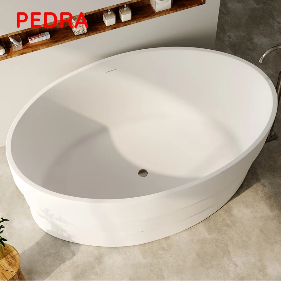 Modern smooth surface Artificial stone oval shape freestanding stone bathtub terrazzo