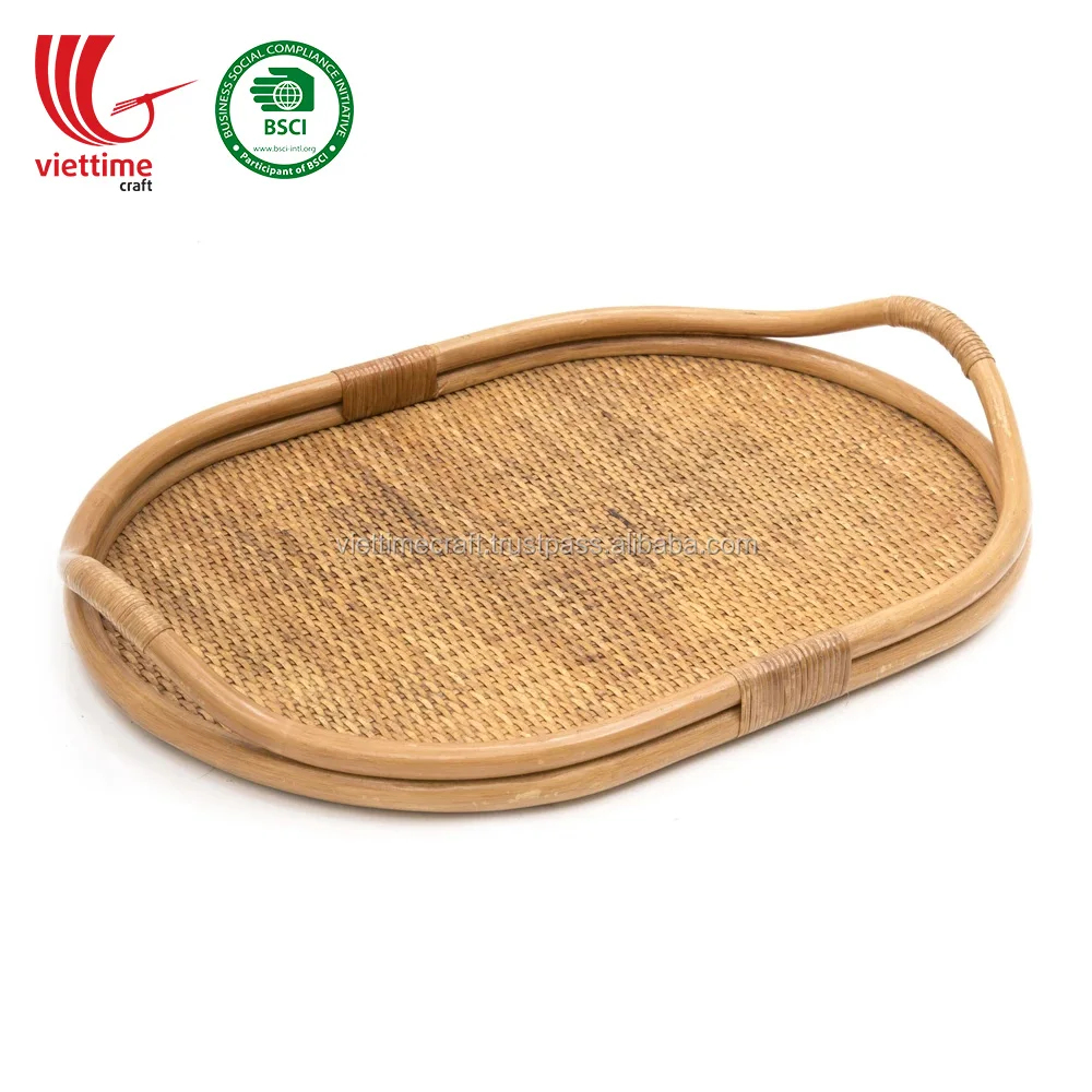 Rattan Serving tray Store Fruit With Handle Wholesale Made in Vietnam