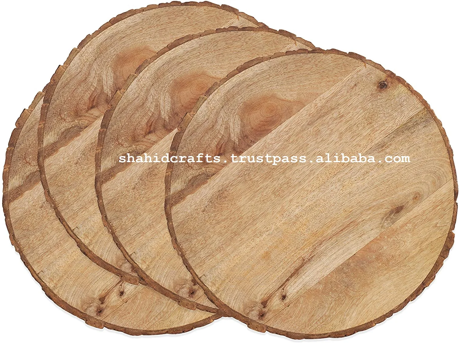 Handmade Wooden Charge Plate With Bark Edge 100% Natural Wood. (Set of 4, 14' inches) Food Serving Charge Plate Round.