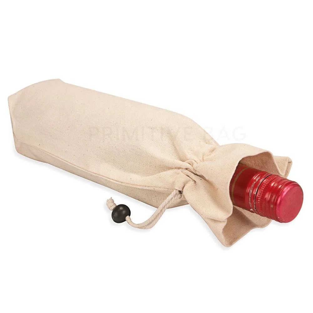 Double drawstring closure wine gift bag-cotton canvas wine packaging printing personalized gift drawstring closure wine bags