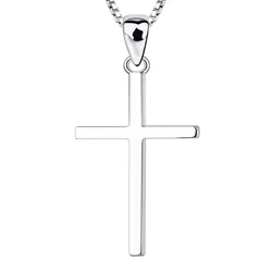 Religious Jewelry Christian Baptism Gift 925 Sterling Silver Plain Pendant 22*12.8 Cross Couple Men Cross Necklace Chain