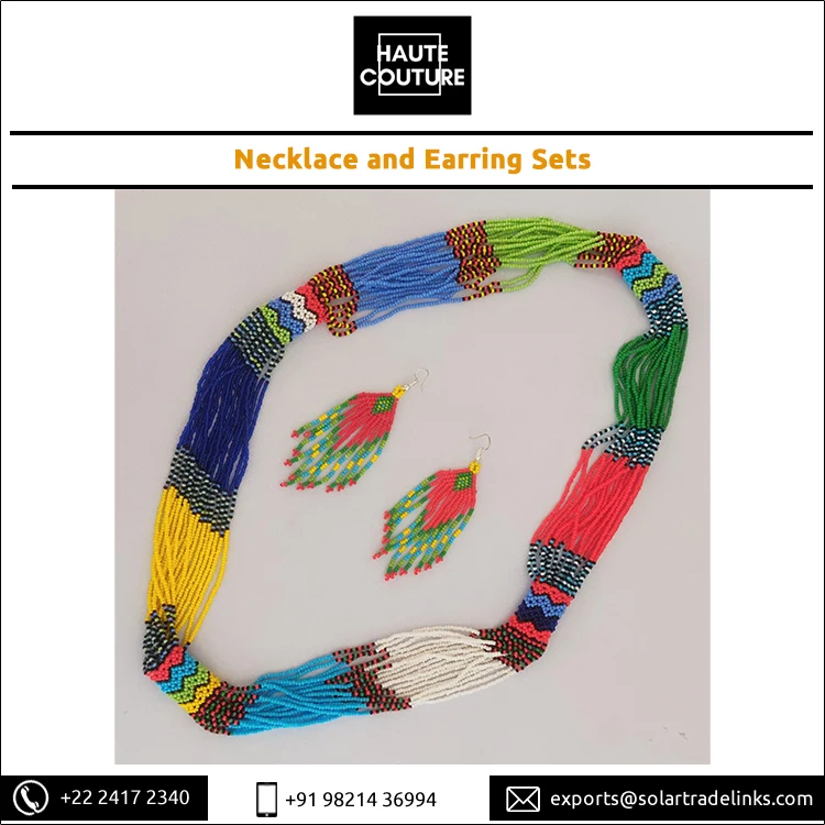 Women and Girls Wear Japanese Jaco Beads Made Garland Pattern Necklace and Earrings Jewelry Set from Indian Manufacturer