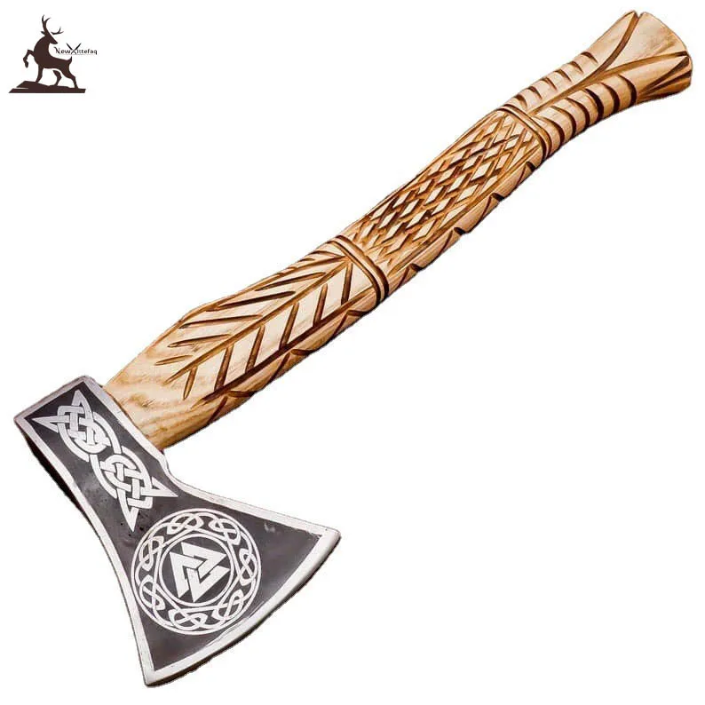 wholesale best quality custom Axe Wood Handle Beautiful Twist Pattern With Leather Sheath Axe