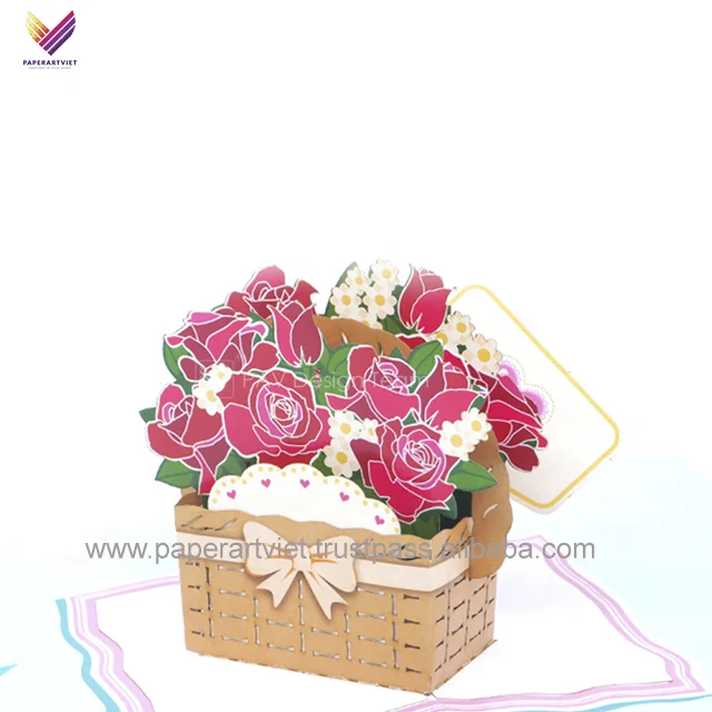 3D Поздравительные открытки/корзина из роз открытки/бумажные открытки ручной работы с высококачественной рождественской открыткой
