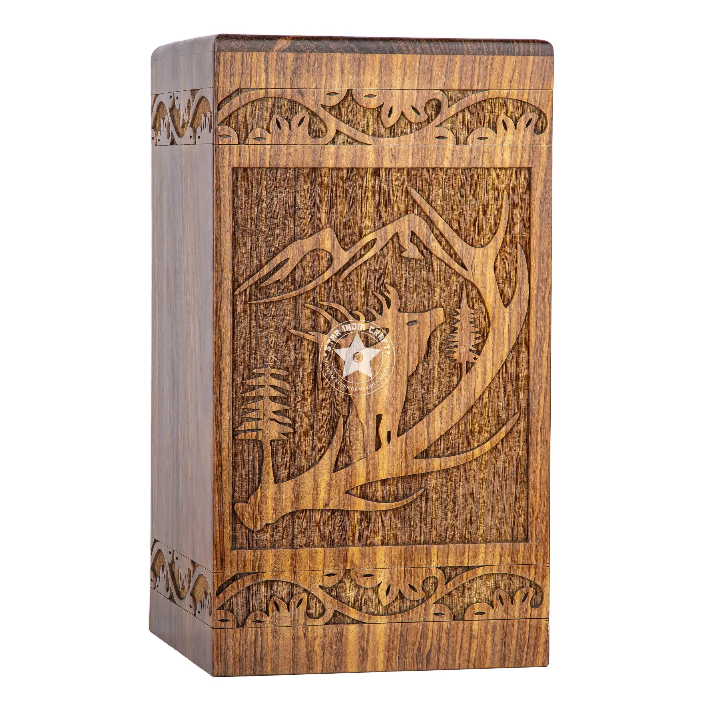 Star India Craft Wooden Cremation Urn for Ashes - Adult Large Funeral Wooden Urn box for Human Ashes Handcrafted