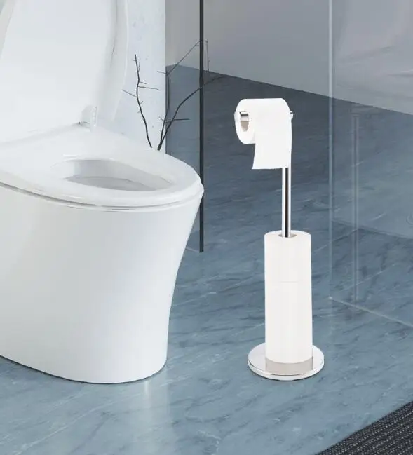 Free Standing Toilet Paper Holder Stand for Bathroom Tissue Roll Dispenser with Reserve Storage for 5 Mega Rolls