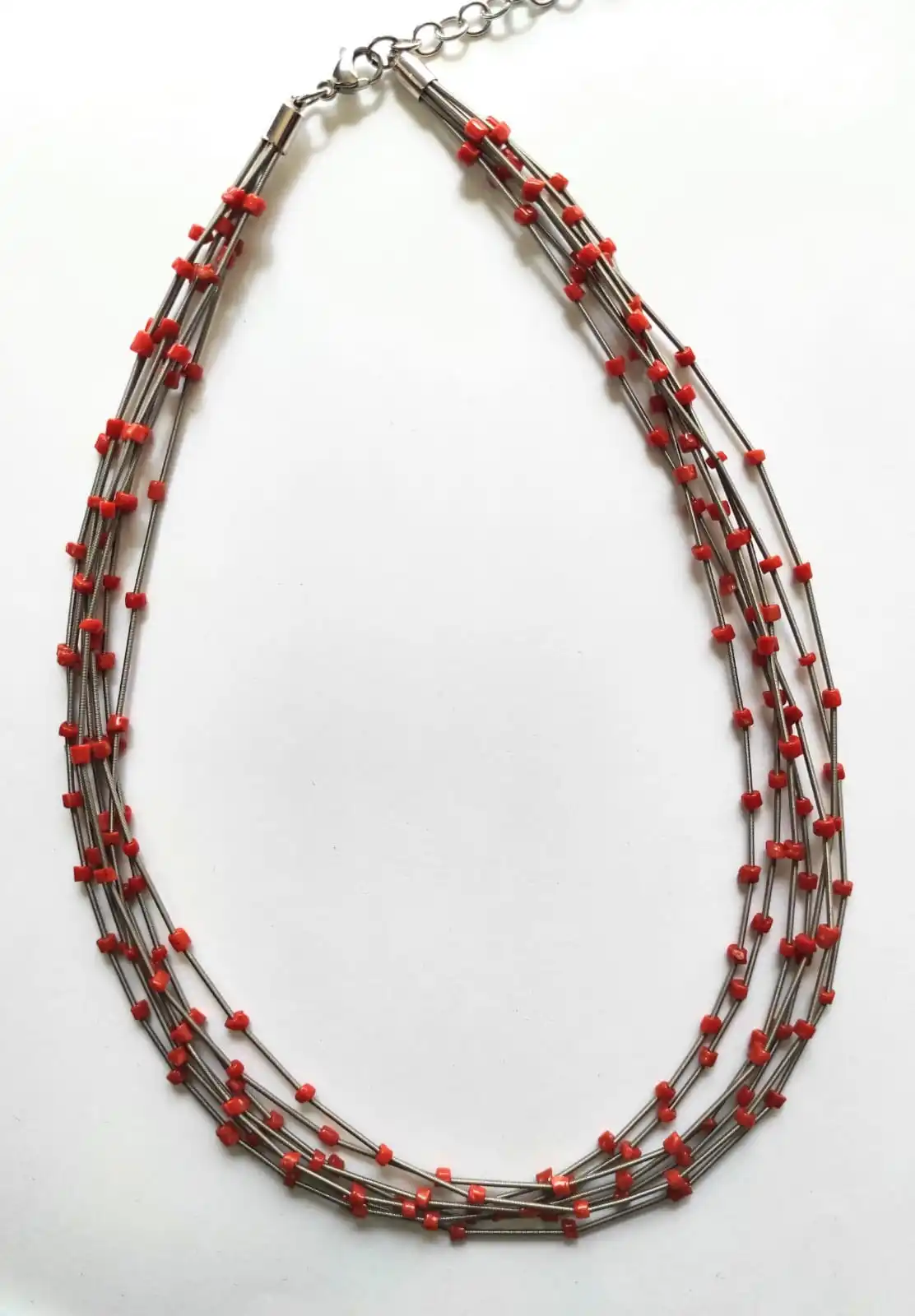 High quality fashion jewelry stainless steel and natural red coral necklace simple plain no silver gift business party wedding