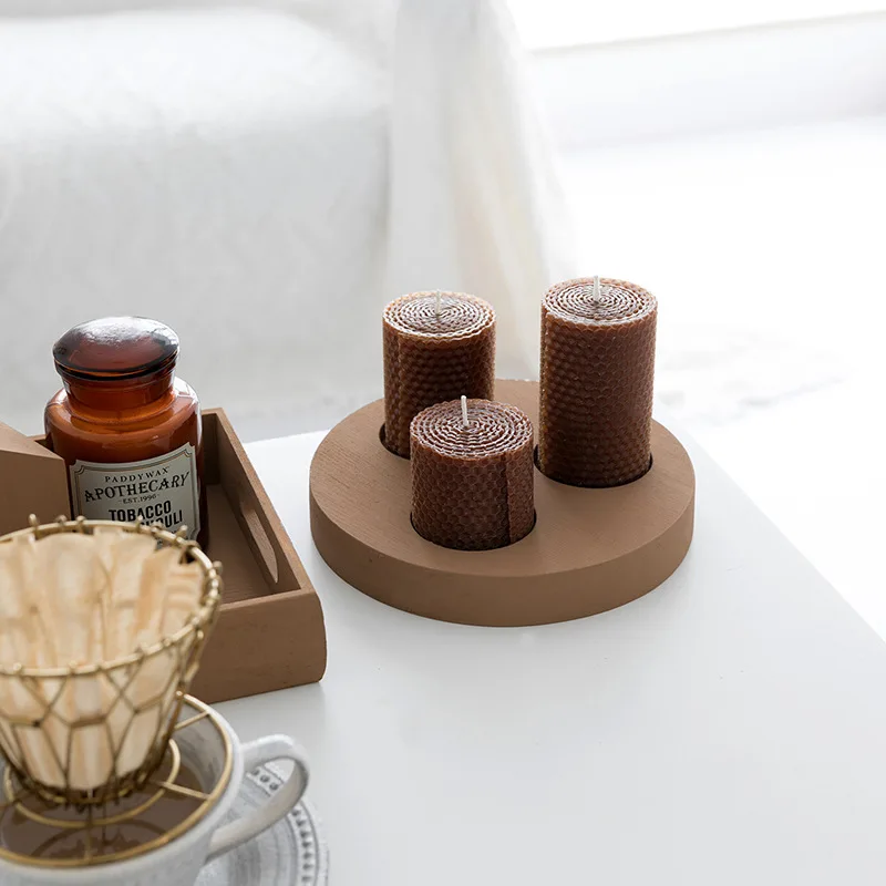 Nordic honeycomb pillar candle INS decor morandi tone candle handmade rolled beeswax candle