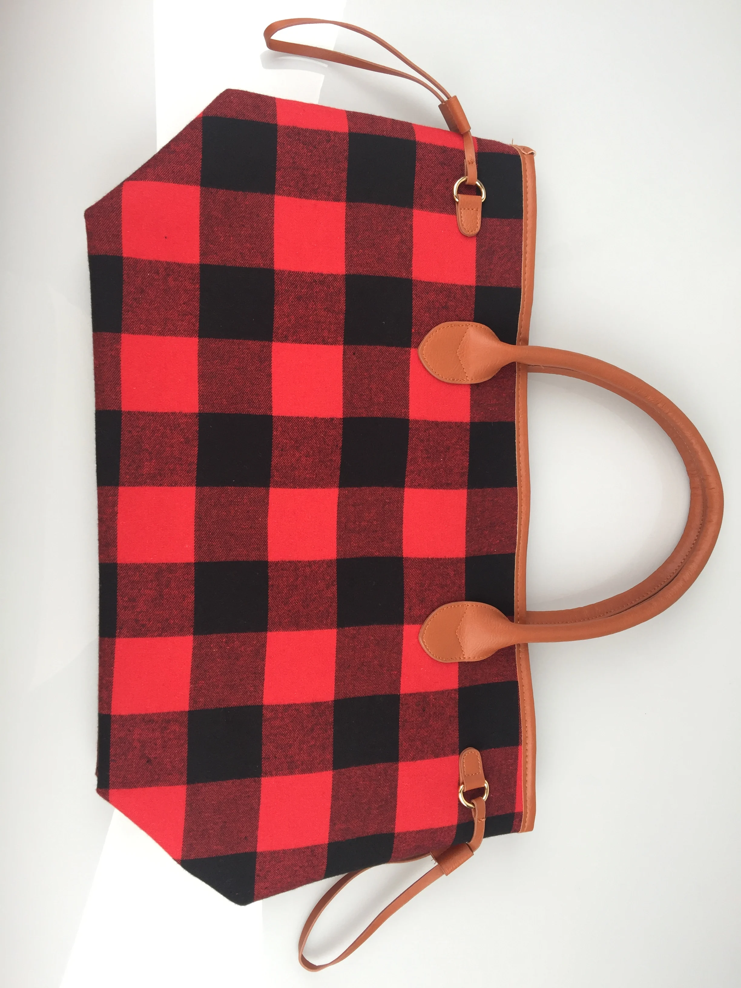 
Red Tartan Tote Cotton Canvas High Capacity Red Plaid Double Ear Bag 