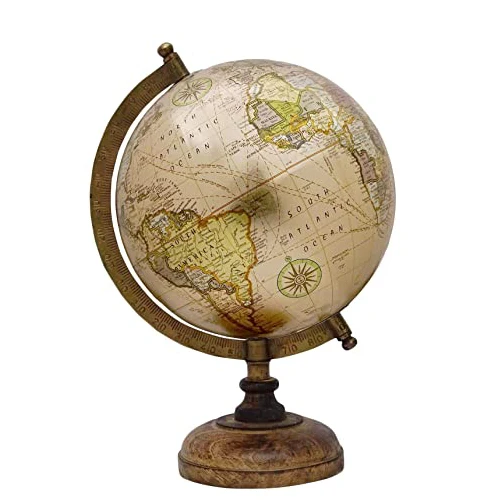 Antique Brass Metal World Globe Stand Cream Geography Product