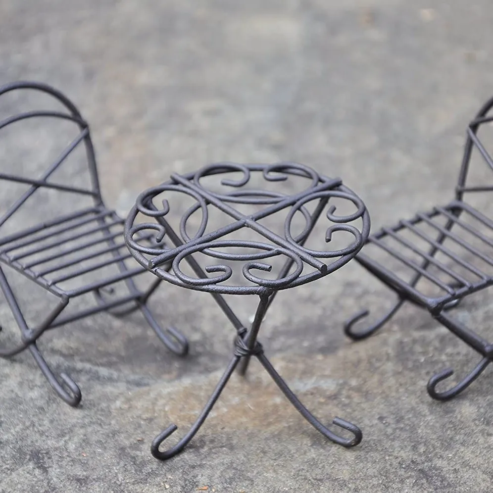 G & F Products MiniGardenn 10021 Fairy Garden Miniature Mini Dollhouse Bistro Set, Rustic, Sold by each- Set of 3