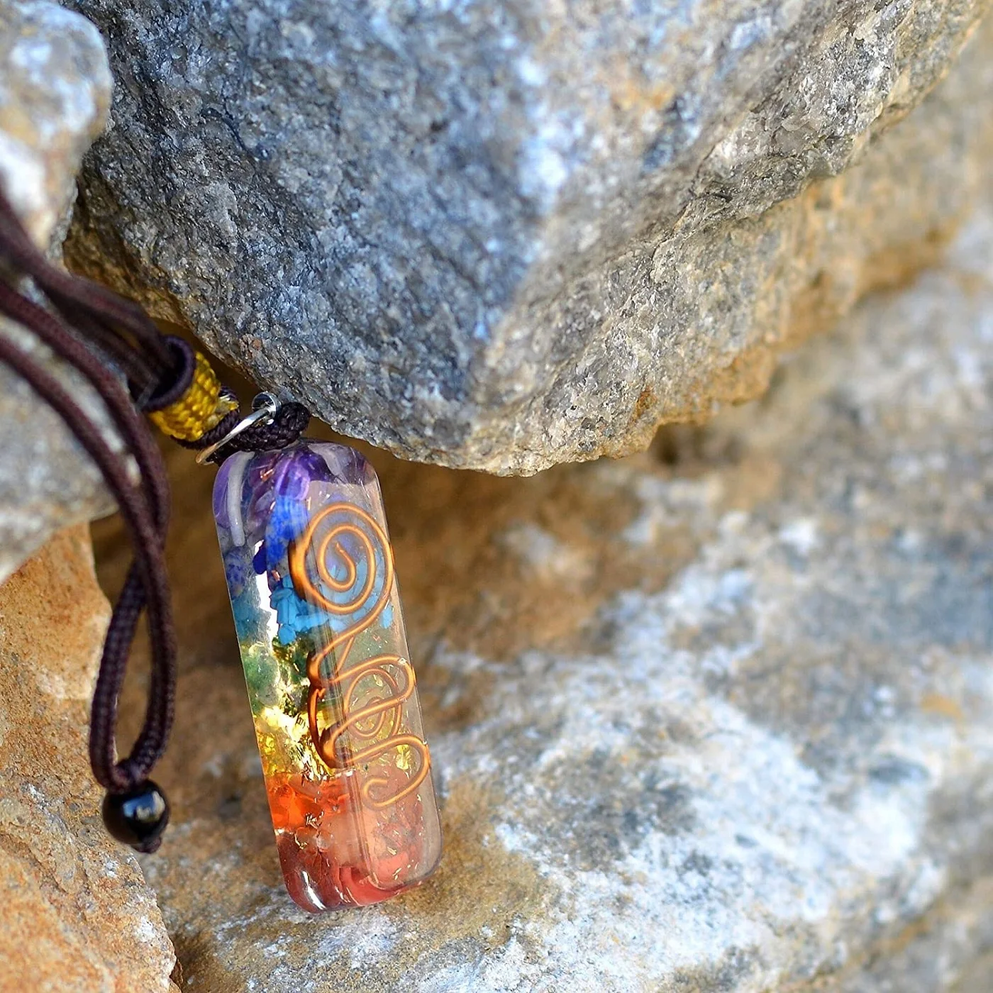 Orgone Chakra Layered Healing Pendant : Chakra Orgone Necklace for EMF Protection and Spiritual Healing