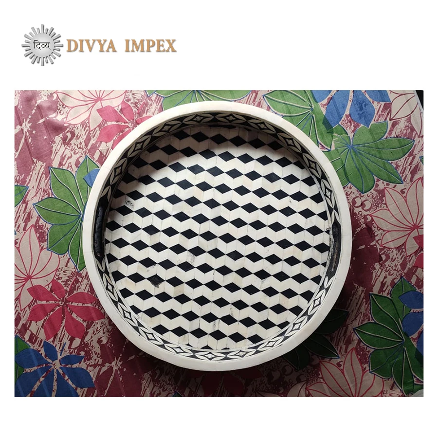 2021 Trendy Handcrafted Camel Bone Serving tray With Handle  Mother of inlay Tray