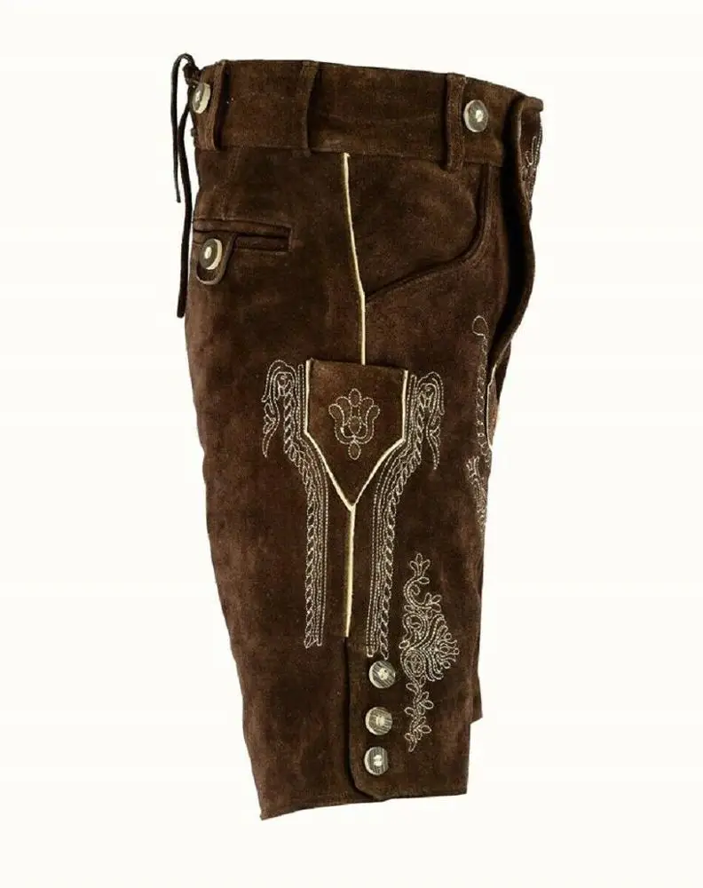 Brown color men lederhose bavarian garments trachten short pant suede leather
