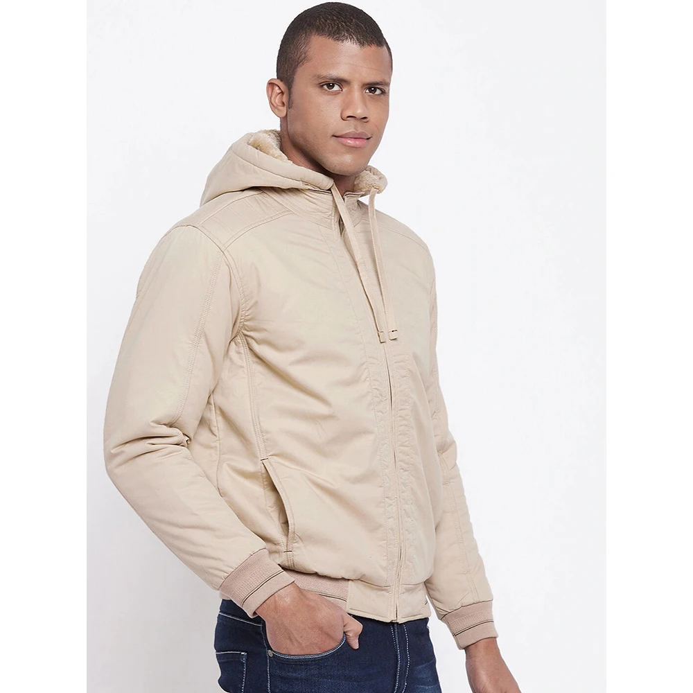 Beige Hoodie Men High Quality Zipper Causal New Design Winter Warm Full Sleeved Solid Lightweight Bomber Jacket For Men