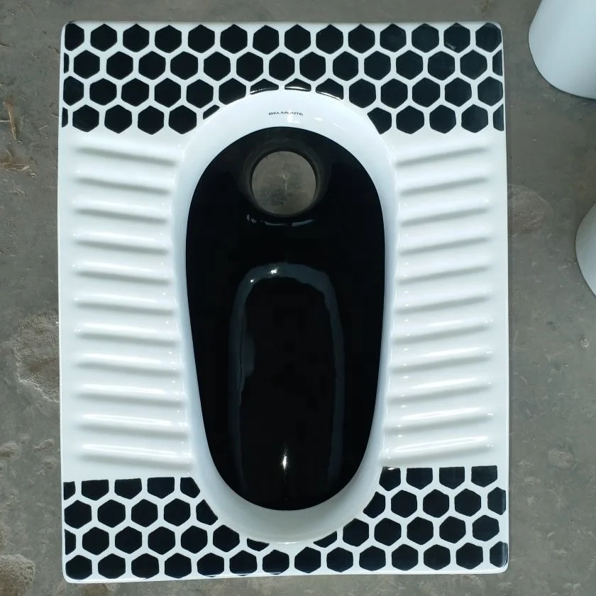 
Beautiful Artistic Dotted Black and White Double Color Toilet Seat Commode Sanitary Ware Ceramic Bathroom Squatting Eastern Pan 