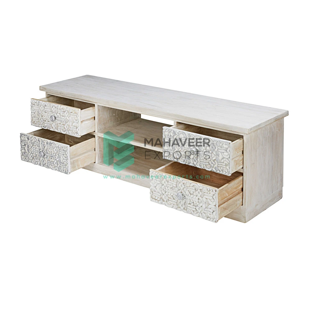 Modern White Distressed Finish Carved Living Room Plasma Tv Stand / Tv Cabinet / TVC