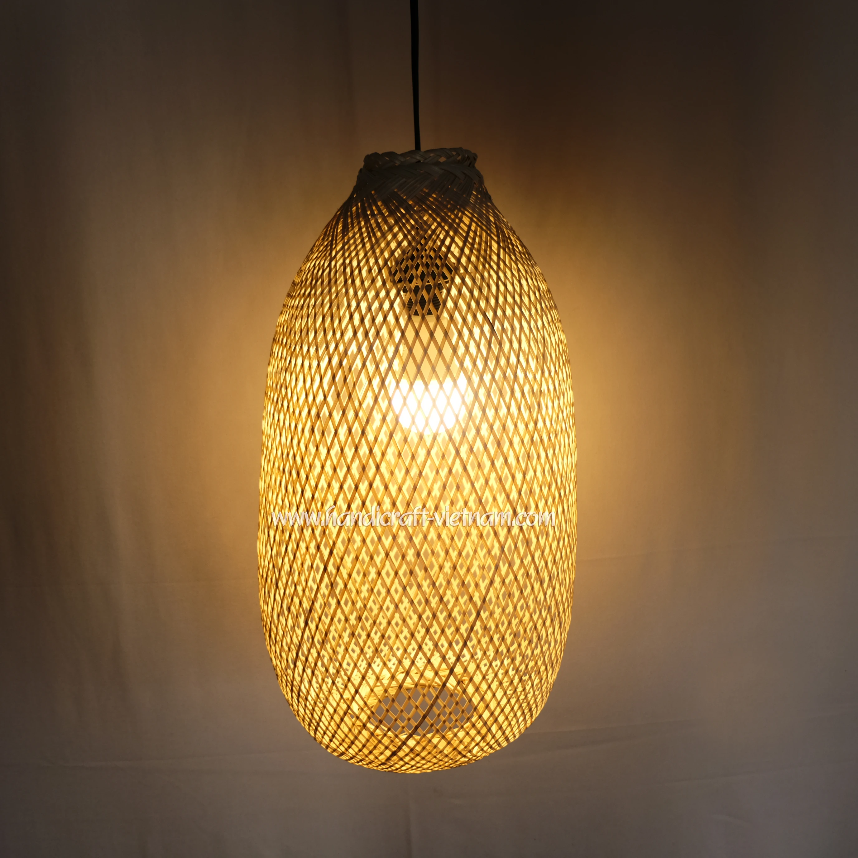 Stylish Woven Bamboo Hanging Lamp Handmade Traditional Design Long Ceiling Pendant Light Switch Garden Hotel Made Vietnam