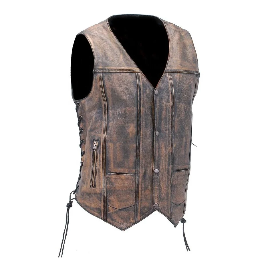 Concealed Carry Pockets Gun Holding Leather Biker Vest Motorcycle Motor Bike Men Vest