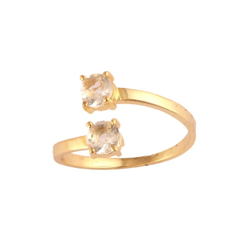 24K Gold Plated Faceted Clear Quartz Double Stone Statement Ring Fashionable Cute Adjustable Open Prong Set Wedding Wholesale