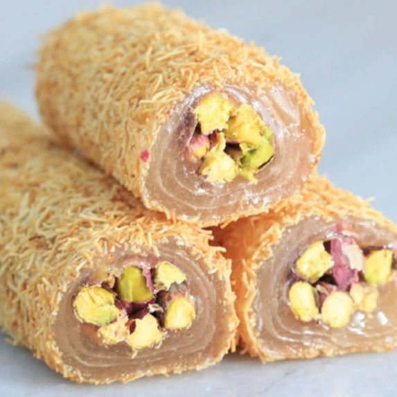 top quality SHREDED PASTRY COVERED DOUBLE WRAPPED TURKISH DELIGHT WITH HONEY, PISTACHIO 00-15