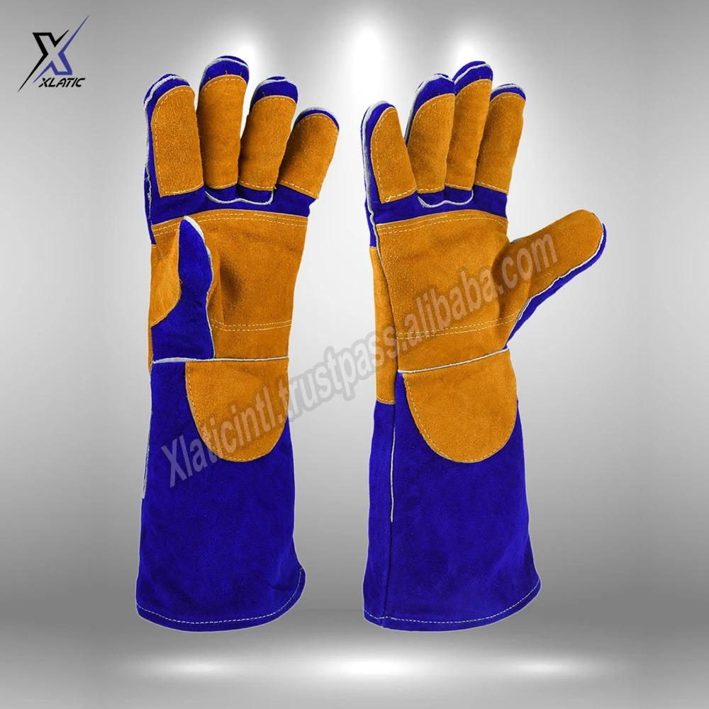 Перчатки для сварочных работ мужчин перчатки серого цвета с длинными манжетами сварки камина ручные из спилковой коровьей кожи оптовая продажа