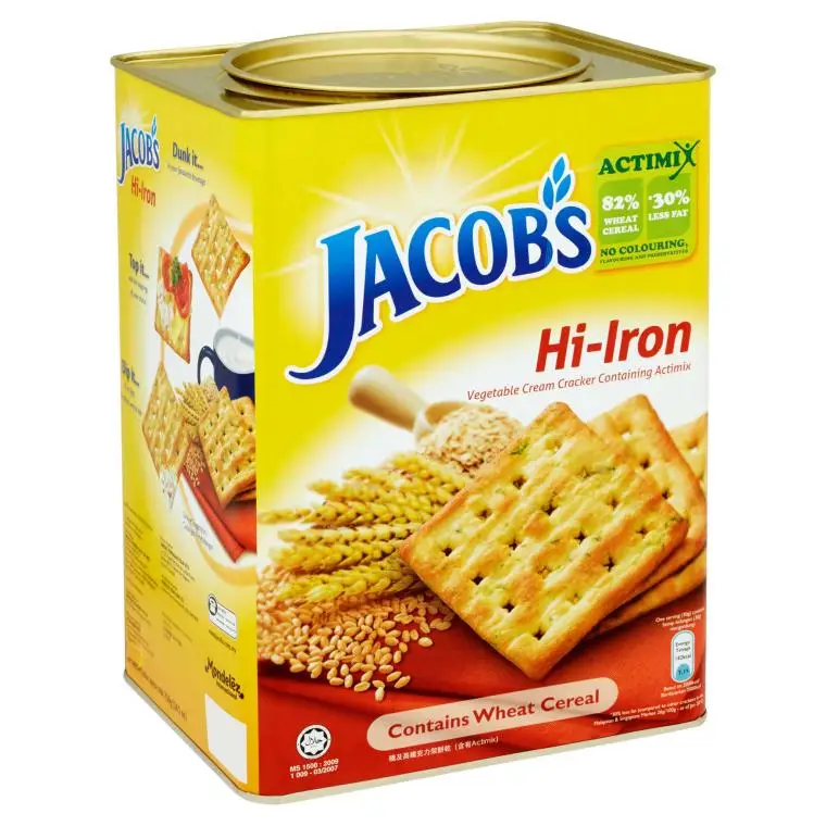 Популярный малазийский бренд крекеры для печенья Jacob в олове из высококачественного волокна высокожелеза низкого натрия или