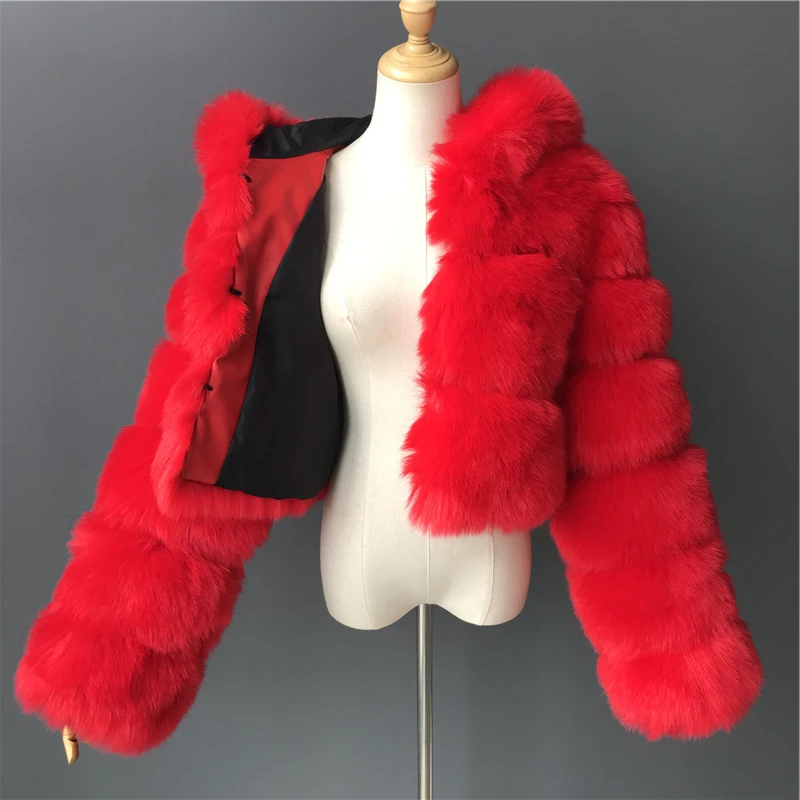 Wholesale Panelled Fox Fur Jacket Customize Colorful Luxury Women Faux Fox Fur Cropped Coat