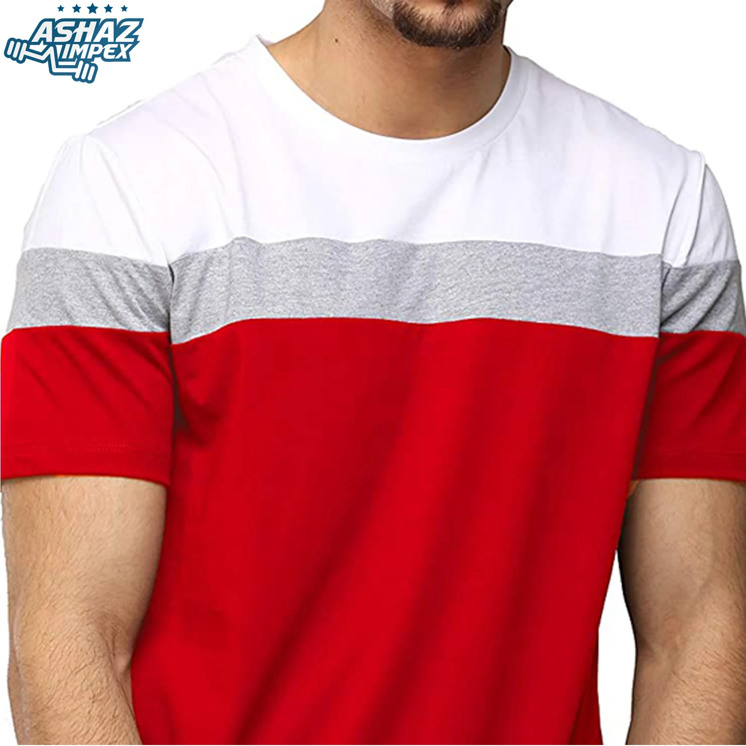 New Arrival Summer Fashion Sport Stylish Short Sleeve Round Collar Striped Color Block T Shirt For Men Fashion Daily Activities