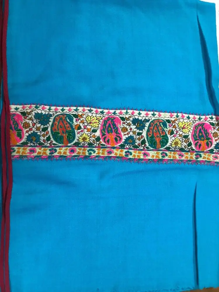 Pure Cashmere Stole Real Hand Embroidered ANTIQUE BORDER  ombre scarf