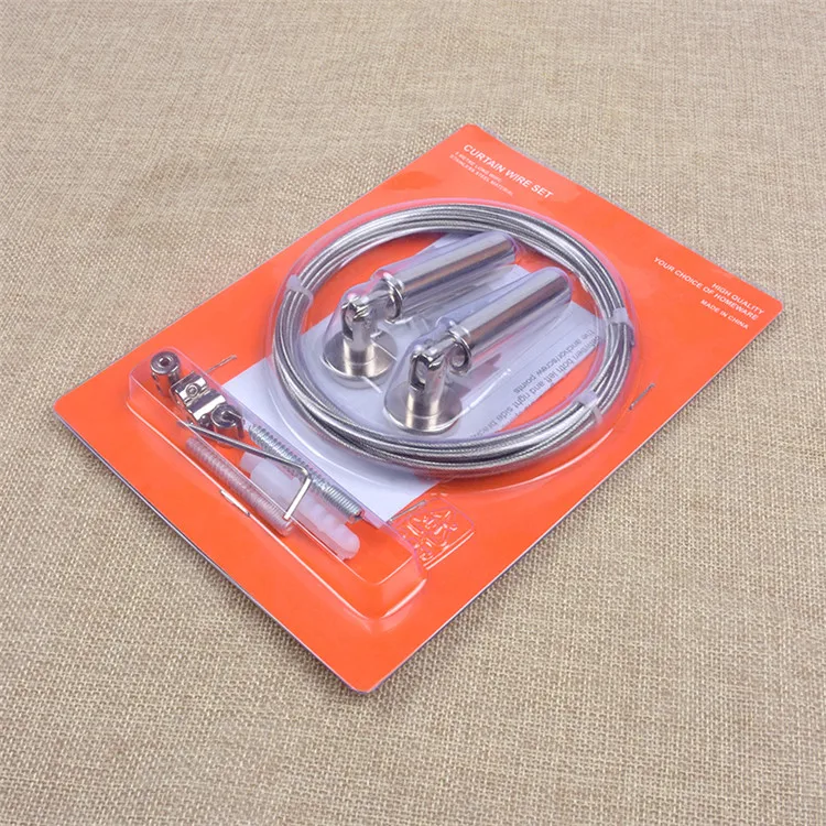 Wall Mount Curtain Wire Rod Set, Stainless Steel Hanging Wire Clothesline Wire Window Curtain