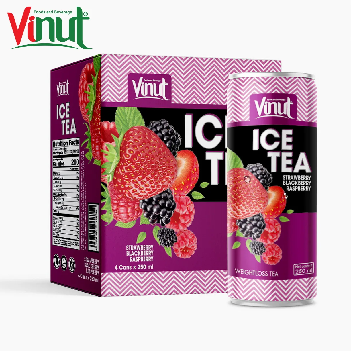 
8.5 fl oz Sparkling water 4 Cans Ice Tea Strawberry Blackberry Raspberry Juice OEM Beverage Free Sample 