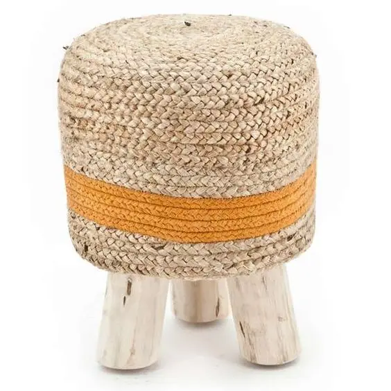 Denim new style Pouf cover Stool Hand Knitted Ottoman Footrest with Wooden Legs for Living Room From Top Listed Exporter