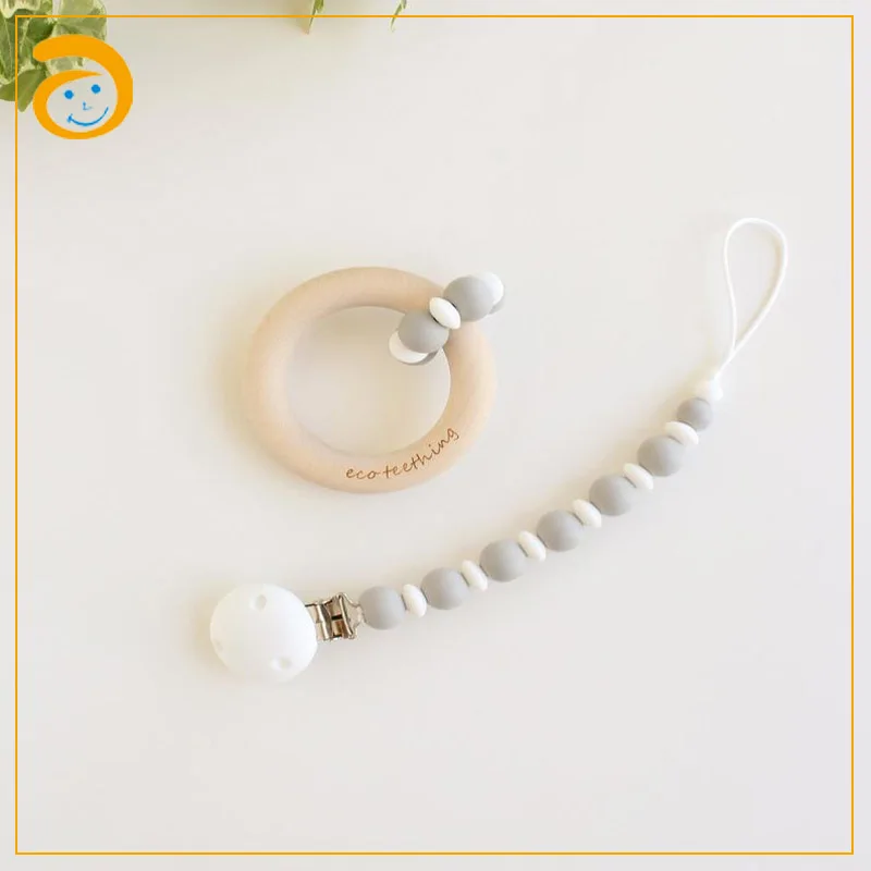 Food Grade Wooden Baby Toys Silicone Chew Teether Gift Set