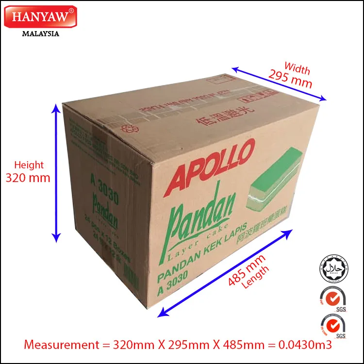  [Малайзия] Быстрая доставка + Halal Сертифицированный Apollo Pandan многослойный торт 3030 (18 г x 24 шт. 12 коробок/картонная